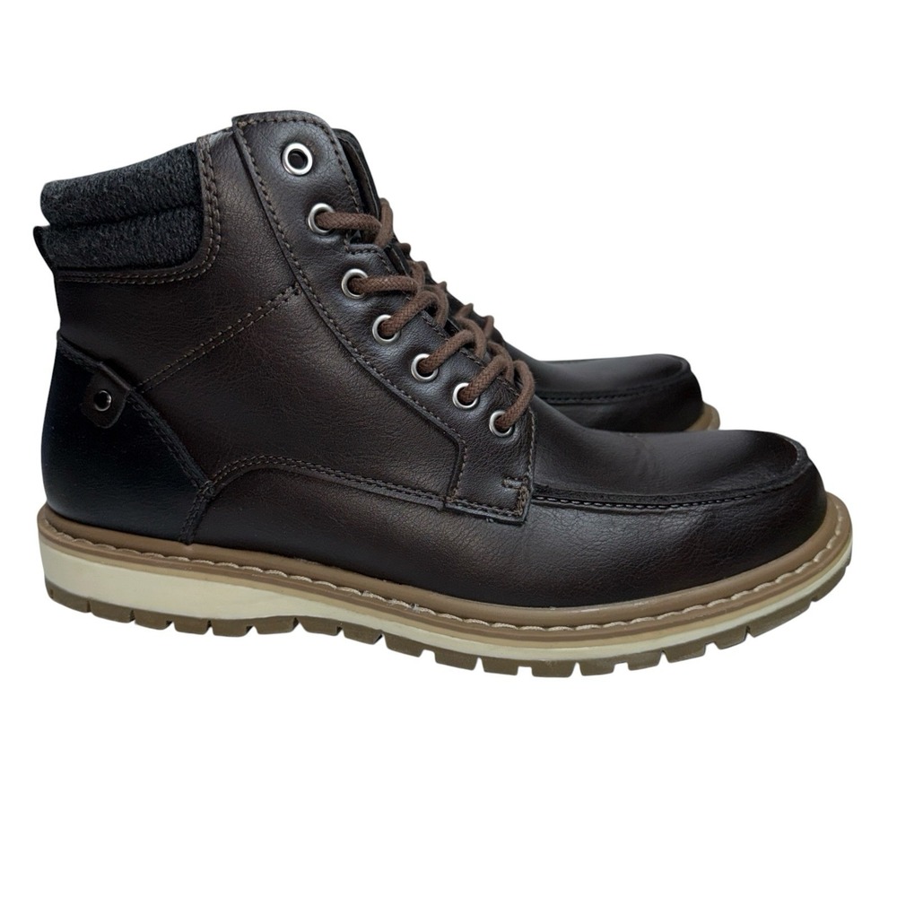 Sonoma Boots Mens 10.5M Ankle Top Lace Up Brown Faux Leather Casual Comfort